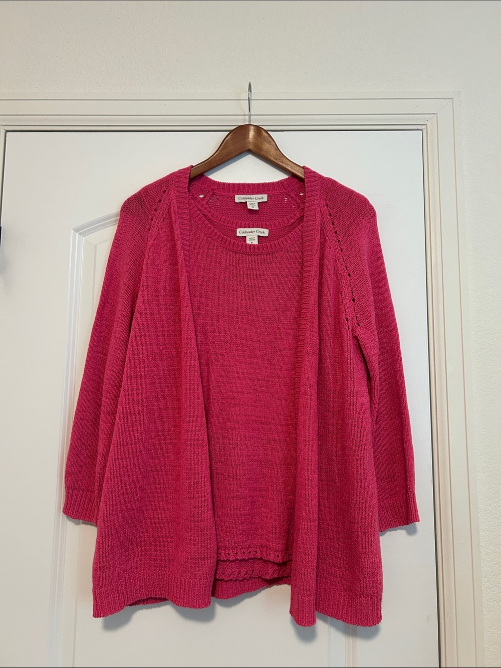 Coldwater Creek Women's Two-Piece Knit Sweater Set in Bright Pink Size XL